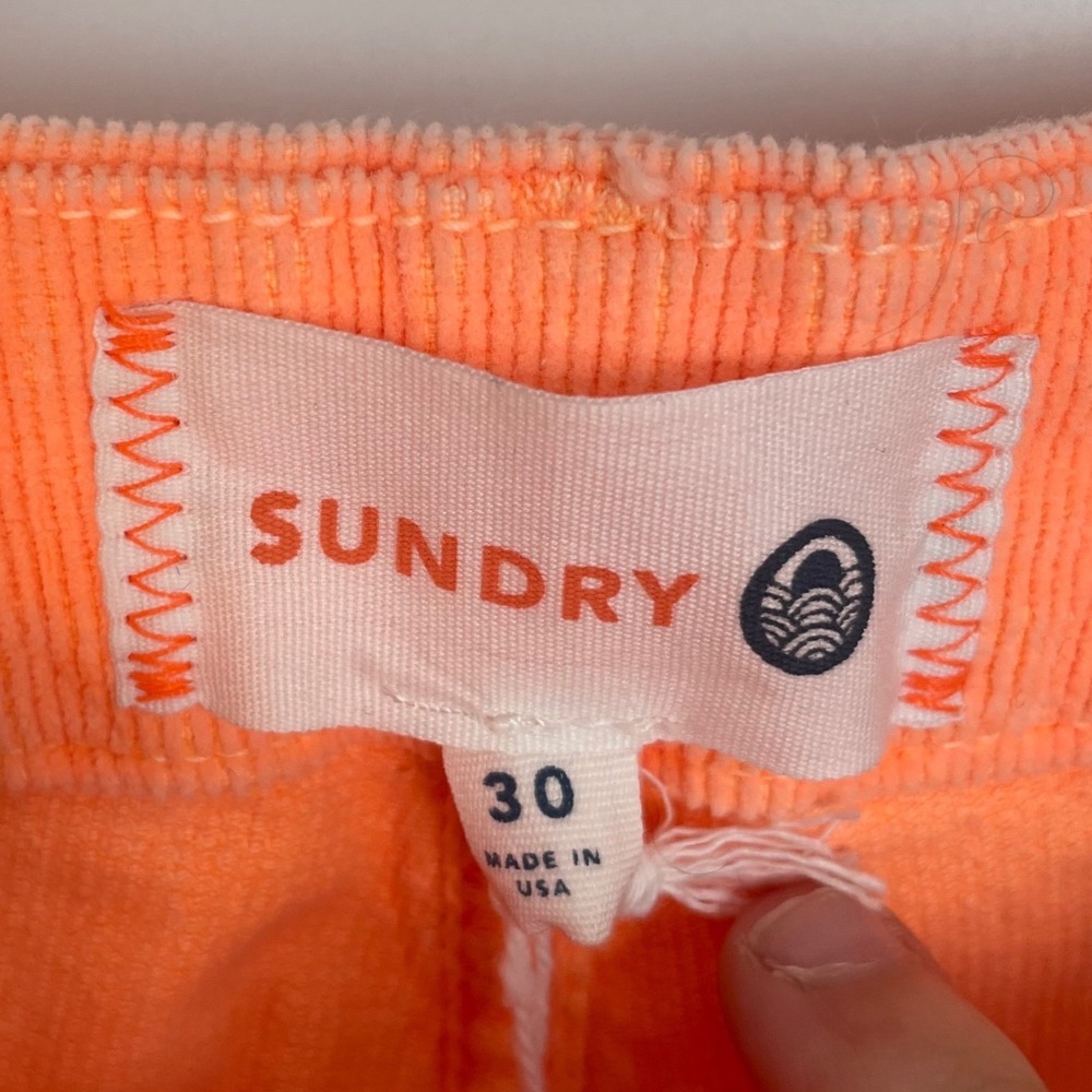 SUNDRY Neon Orange Rainbow Stripe  Festival Ankle Zip Corduroy Jogger Size 30 - Picture 7 of 13